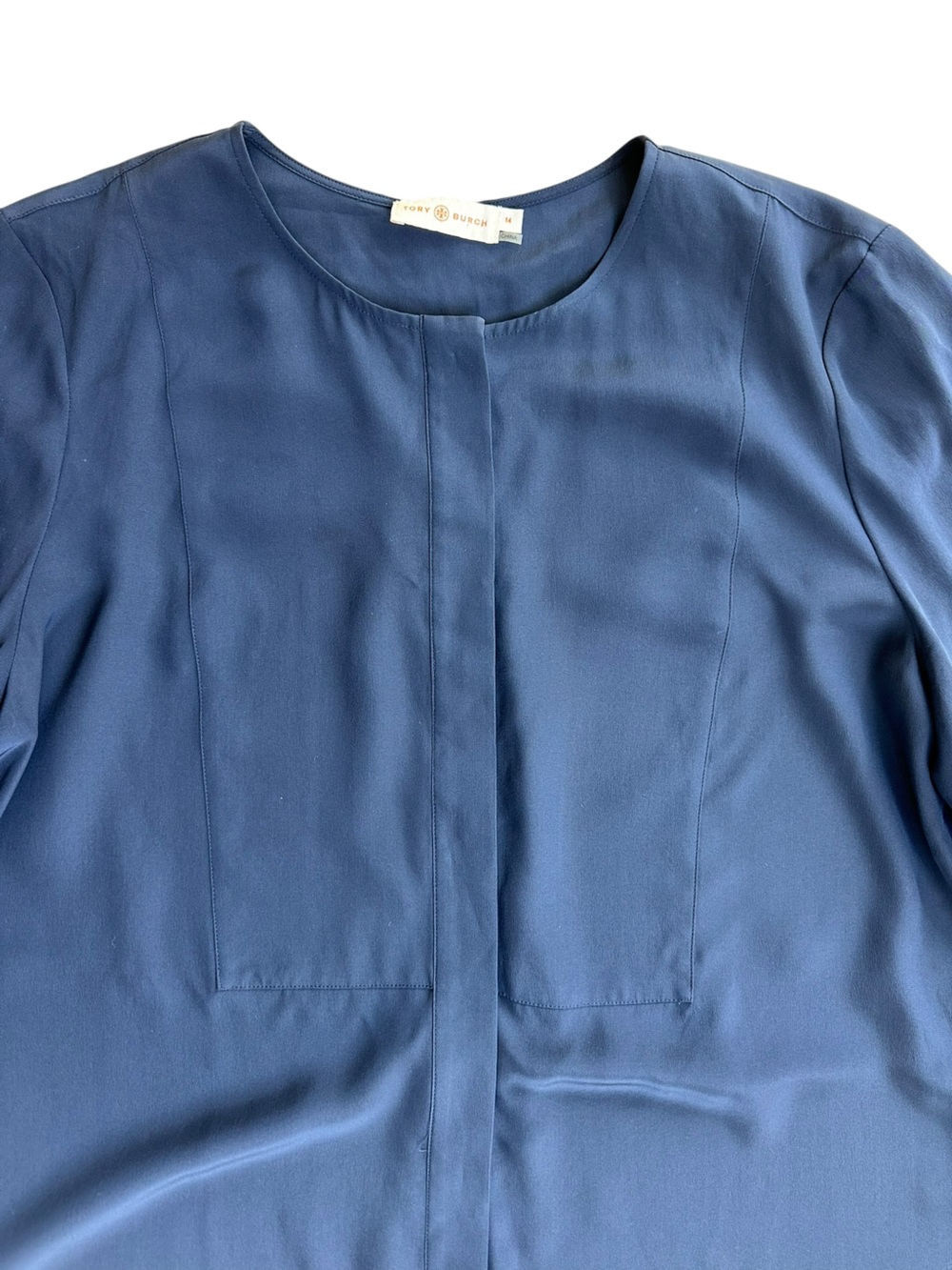 Tory Burch Navy Blue Silk Long Sleeve Button Up Shirt Dress - Picture 5 of 5